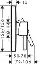 Technische Zeichnung eines Einhebel-Brausemischers von Hansgrohe. Seitliche Ansicht mit Maßangaben zu Durchmesser und Höhe. Anschlussdetails für die Unterputzinstallation.